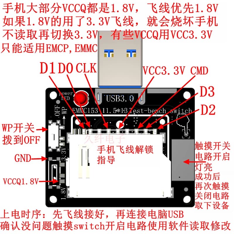 Il lettore di schede EMMC USB3.0 sostituisce il controllo touch di espansione della memoria della copia dello specchio di recupero dati AU6438
