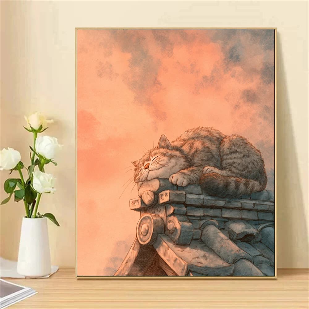 Paint by Numbers For Adult Kit The Cat On The Roof DIY Dropshipping acrylic Oil Painting Canvas by Number Home Decor