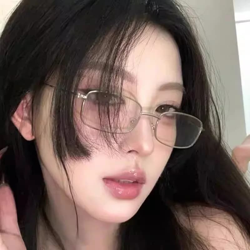 Fashionable View Glasses Metal Fittings for Women Man Rectangular Glasses Silver Small Sunglasses Anti Light Blue Anti-Blue Glasses