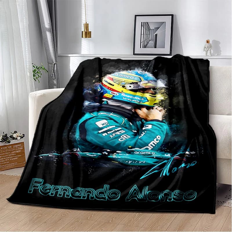 3D Fernando Alonso 14 F1 Racer Flannel Blanket Soft Warm Throw Blanket for Bedroom Living Room Bed Travel Camping Picnic Gift
