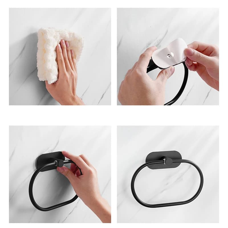 Portasciugamani Minimalista da Bagno 1/2/5 Pezzi, Anello Ovale in Acciaio Inox Senza Foratura E2