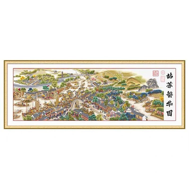 Large Beauty Landscape Cross Stitch 11CT Cotton Thread Printing Full Embroidery Gusufanhuatu Home Decor 355X118cm
