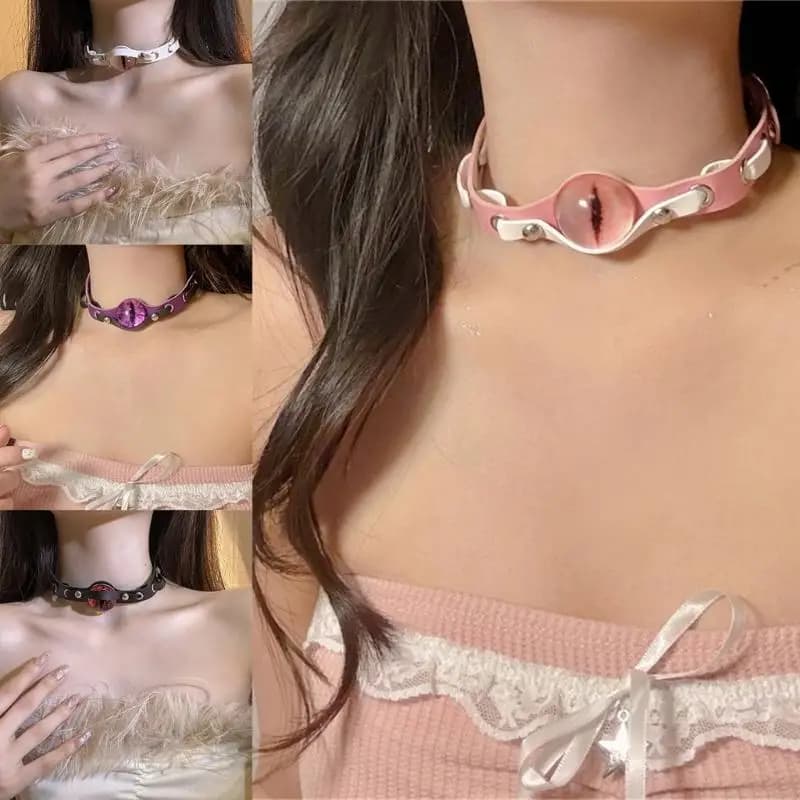 39bd Cool Devil Eye Chiker for Women Teens Dark Series Neckace in pelle PU Neckband per vestito per festival musicale