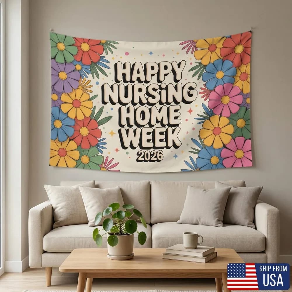 Nursing Home Week 2026 Tapestry Rainbow Floral Celebration Wall Decor Backdrop for Skilled Nursing Care