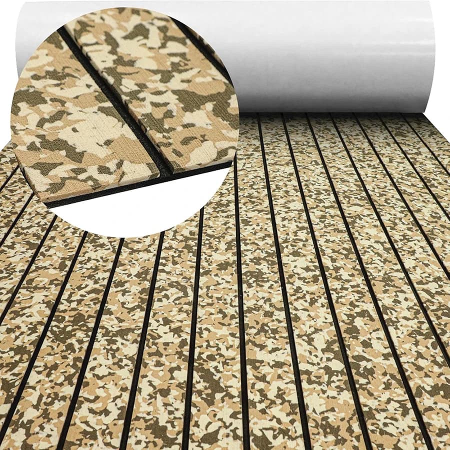 240*60 CM Boat Flooring Foam EVA Decking Sea carpet in fake teak Self-adhesive Camo with black mat Rolls Sheet Motor boats Pontone