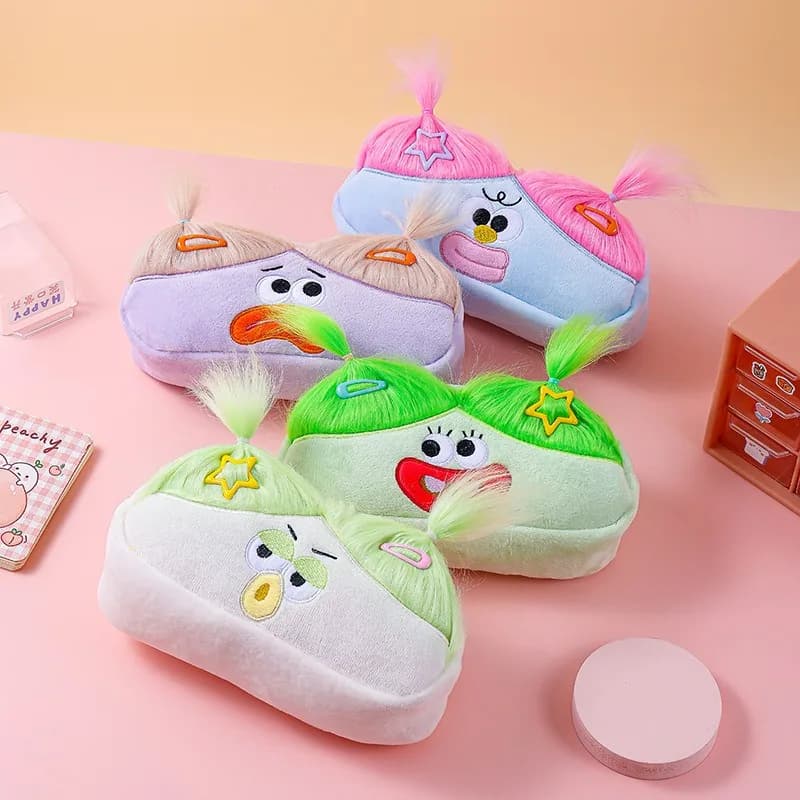 Astuccio per bambini con soffice e peloso, design a mostro dagli occhi grandi, adorabile e giocoso astuccio per cancelleria per studenti delle scuole elementari