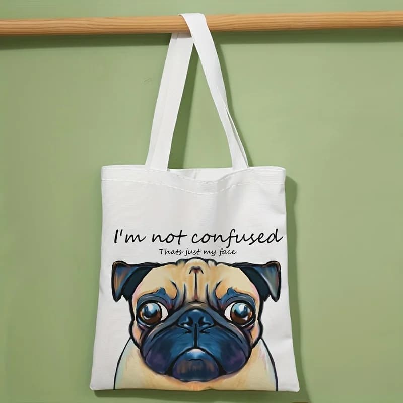 1 pezzo, borsa casual stampata con motivo cane, zaino alla moda riutilizzabile, borsa multifunzionale, borsa per la spesa in tela