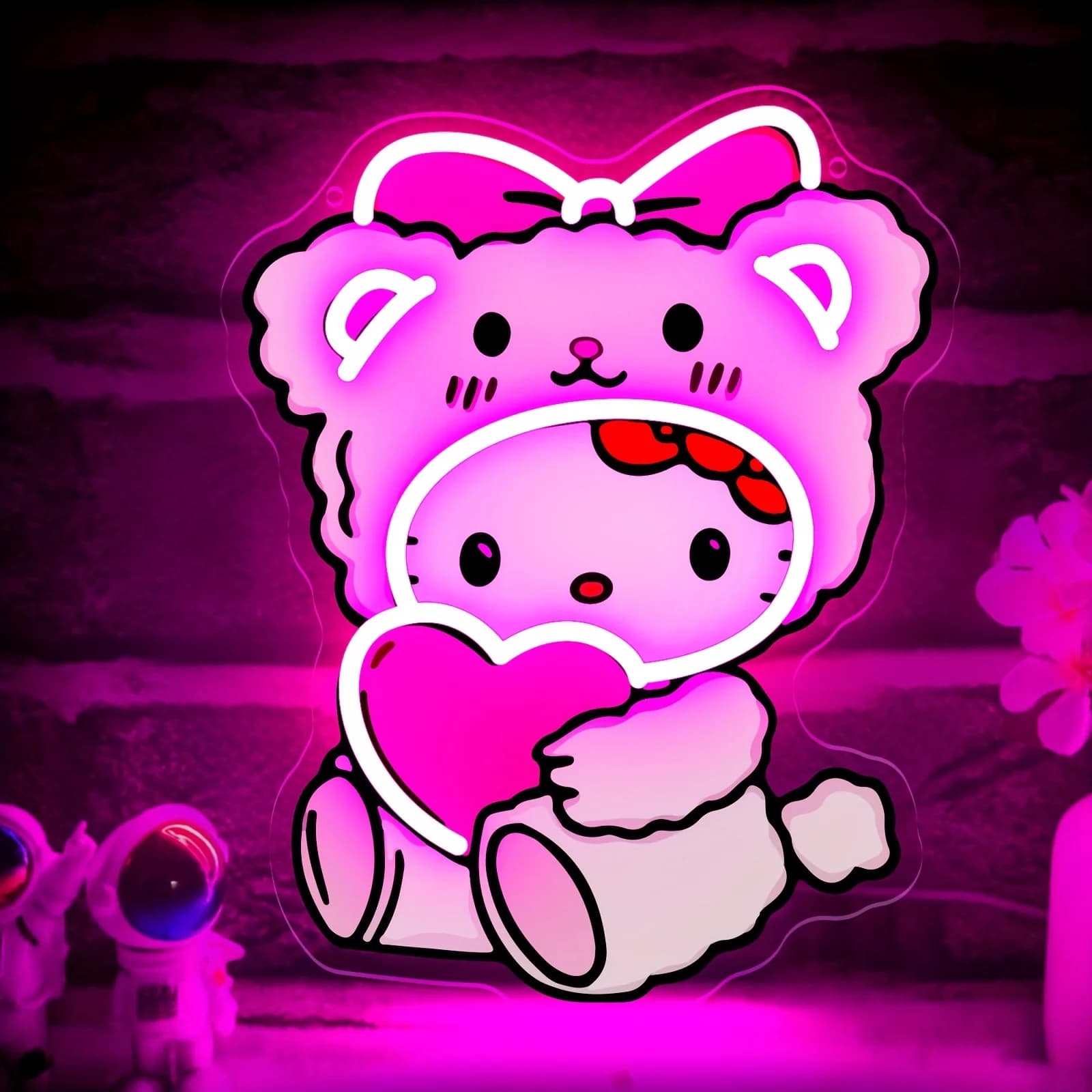 Insegna al Neon LED Hello Kitty, Luce Notturna a Forma di Cuore con Orsetto, Dimmerabile, Alimentata USB, per Decorazione Camera da Letto, Feste, Regalo Anime per Amici e Ragazze