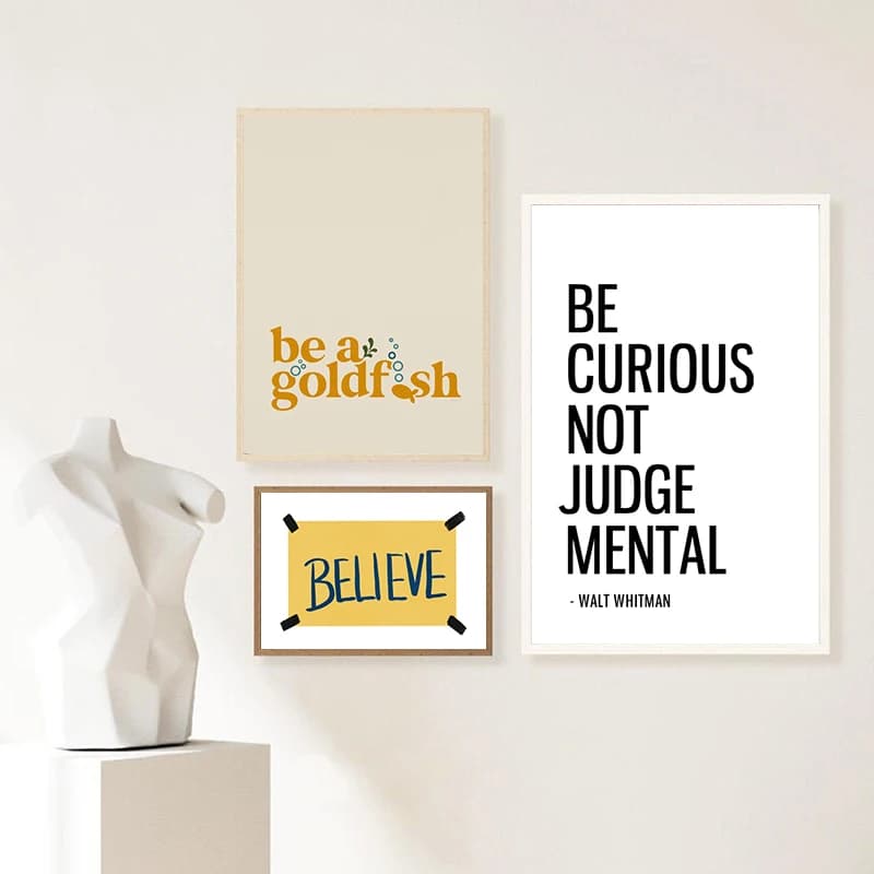 Motivational Quote Wall Art Canvas Painting Yellow Believe Sign Prints Modern Minimalist Poster Wall Pictures Home Room Decor