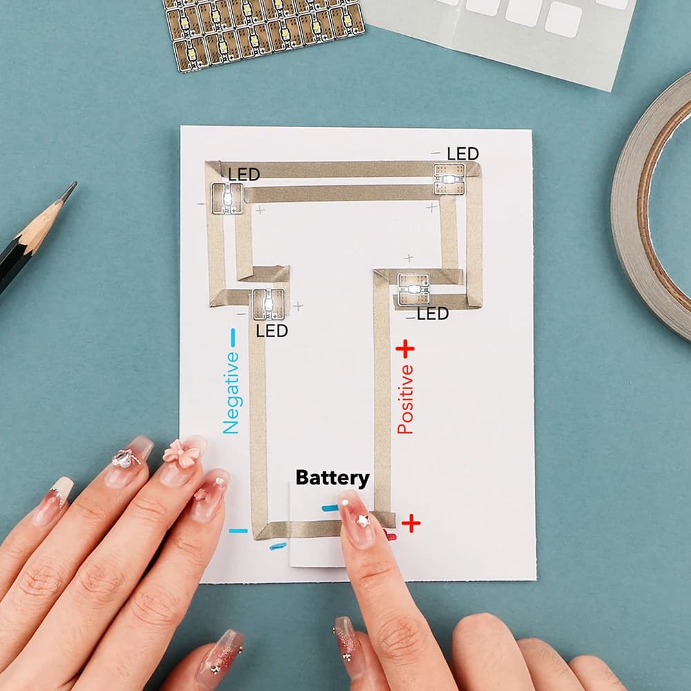 Wholesale White LED Circuit Stickers and Conductive Fabric Tape For Light-up Cards Make DIY Light Craft Kit Scrapbook 2024