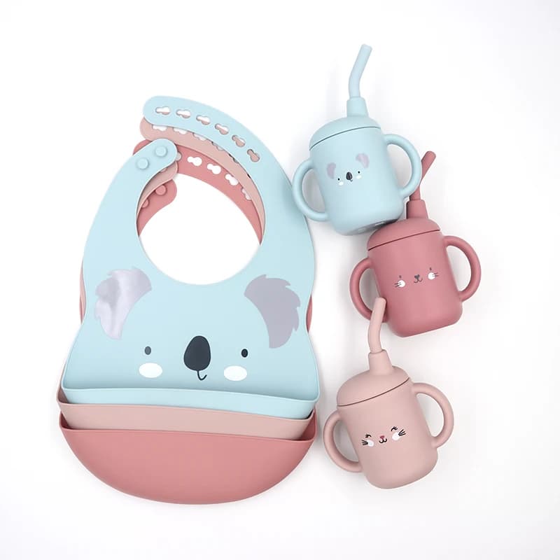 Massaggiagengive in silicone per bambini impermeabili con bava Baberos Set di bavaglini in silicone per bambini tazze per bambini dei cartoni animati