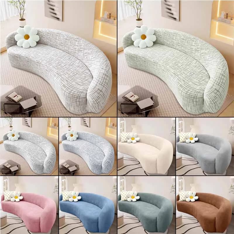 Stretch Semi-Circular Curved Sofa Cover, Shaped Couch Protector for Dogs, Jacquard Boho Sectional Sofa Slipcover