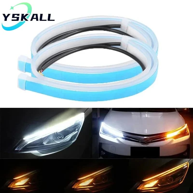 1 paio 12V LED DRL luce di marcia diurna per auto flessibile striscia impermeabile fari automatici indicatori di direzione bianchi luce di flusso del freno gialla