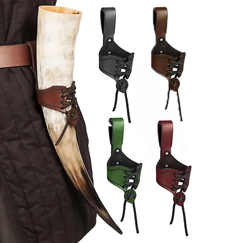 Medievale vichingo pirata bere bue corno tazza cinturino Ale vino birra portabicchieri fondina cavaliere norvegese costume cosplay accessorio Larp