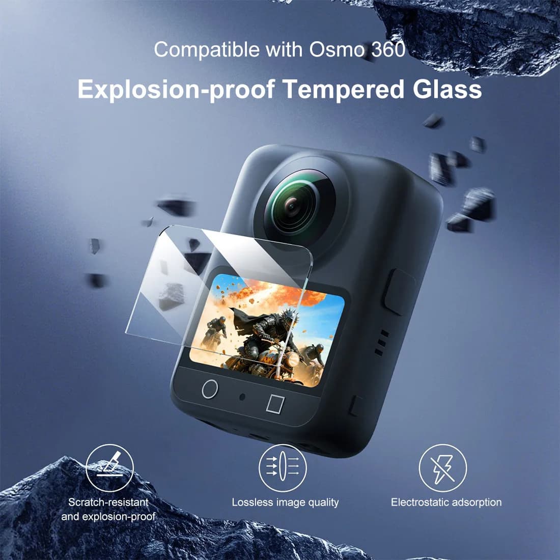 For DJI Osmo 360 Panoramic Action Camera Screen Protector Film Explosion-proof Tempered Glass Film Anti-Scratch Tempered Glass