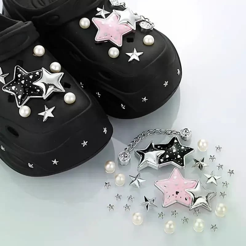 Set di Accessori Decorativi per Sandali con Perle e Catena Metallica, Kit Fai-da-Te per Scarpe da Giardino, Parti Staccabili per Calzature