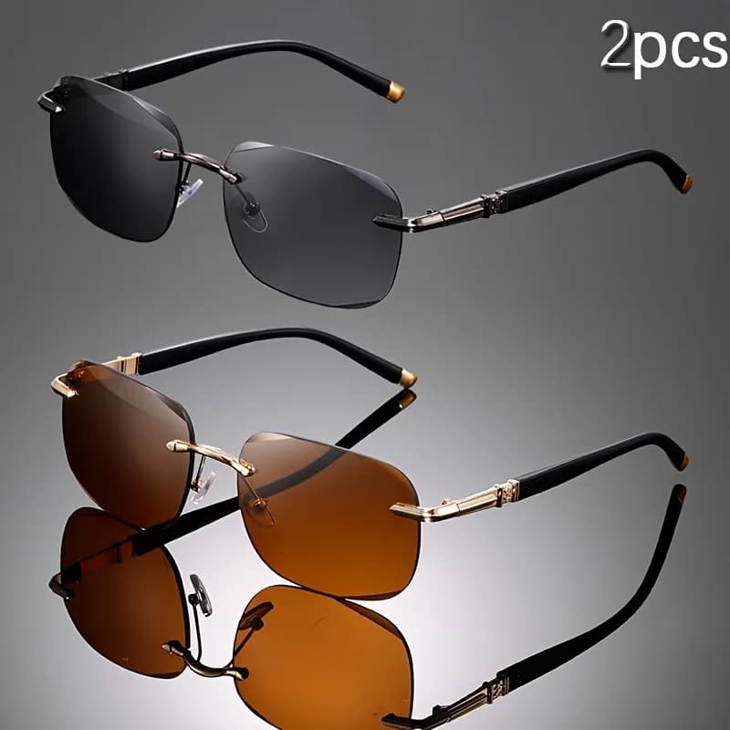 2 Fashion Square Sunglasses, Vintage, No Mounting, Unisex, UV400 Travel Protection