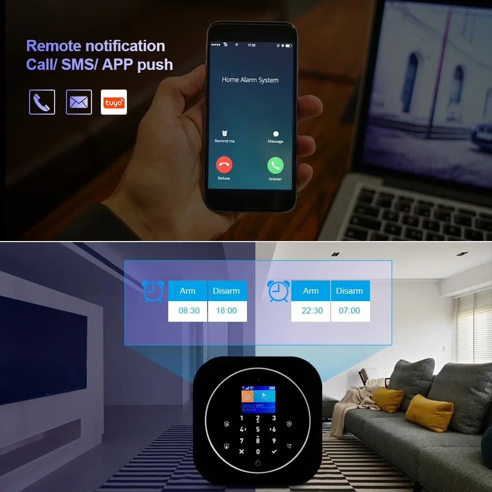 KERUI Tuya Kit sistema di allarme domestico intelligente G12 WiFi 2G GSM Sistema di sicurezza domestica con porta/sensore di movimento Telecomando Smart Life