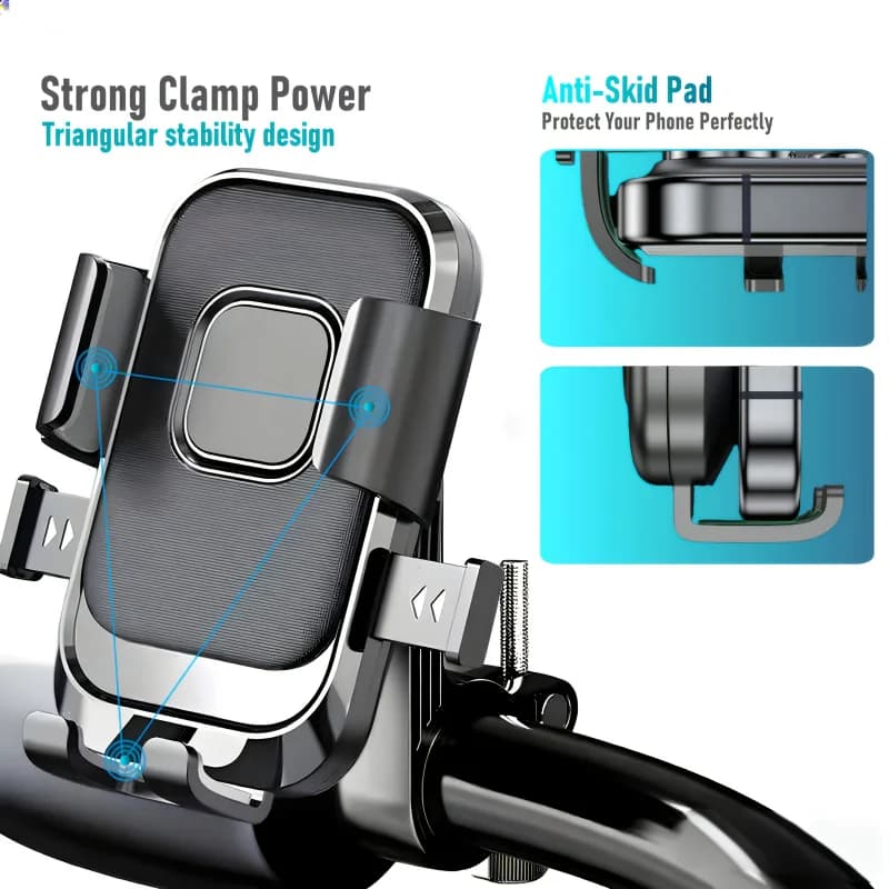 Motorcycle Bicycle Handlebar Phone Holder Auto Quick Lock Fast Installation Compatible With iPhone Samsung All Smartphones