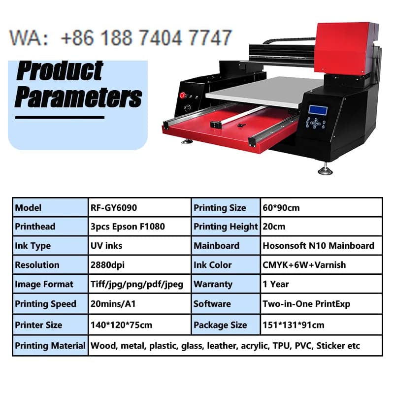 Stampante UV Flatbed A1 Refinecolor USA in Stock 6090 per Adesivi UV DTF, Acrilico, Bottiglie di Vetro, Palline da Golf, Custodie per Telefoni