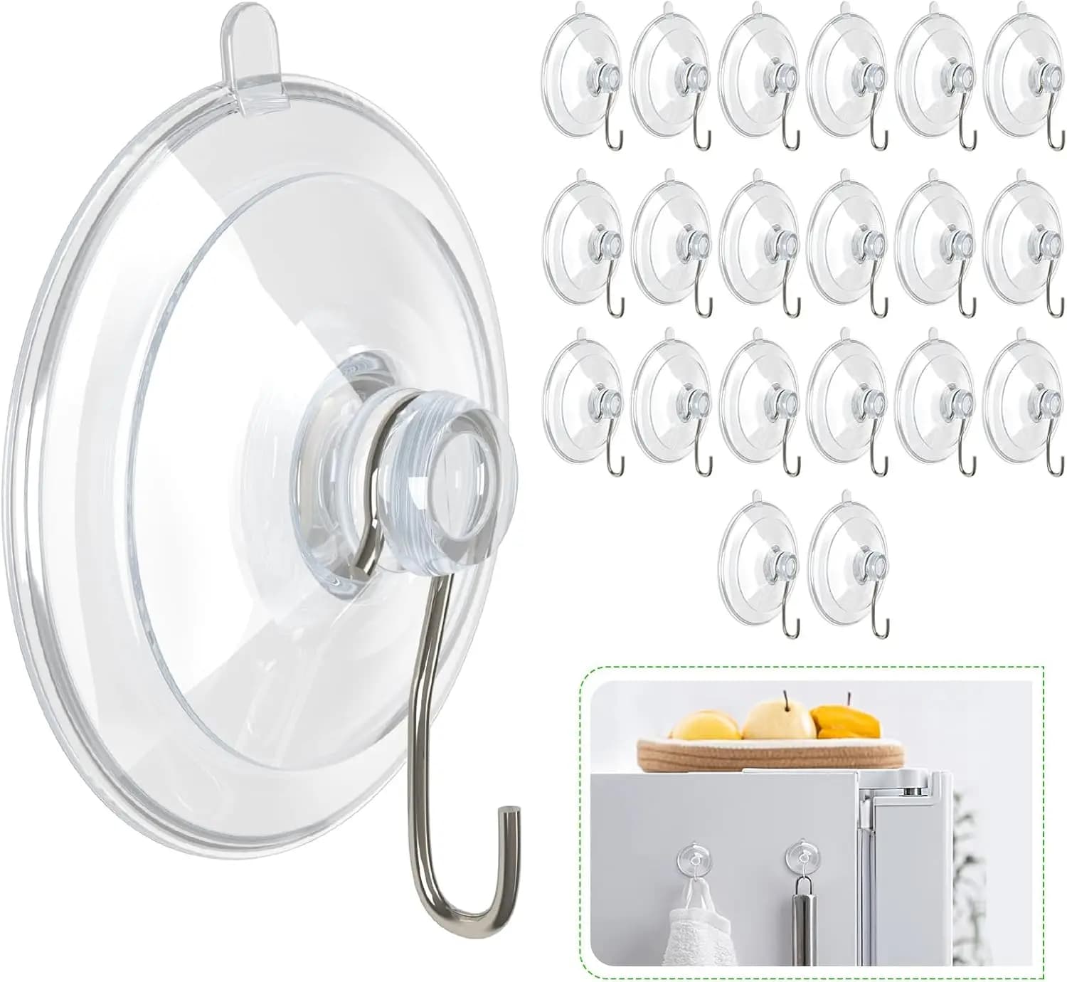 Ganci a ventosa in PVC trasparente, rimovibili, da 1,77 pollici, per doccia, bagno, cucina, parete, finestra, porta in vetro, confezione da 20