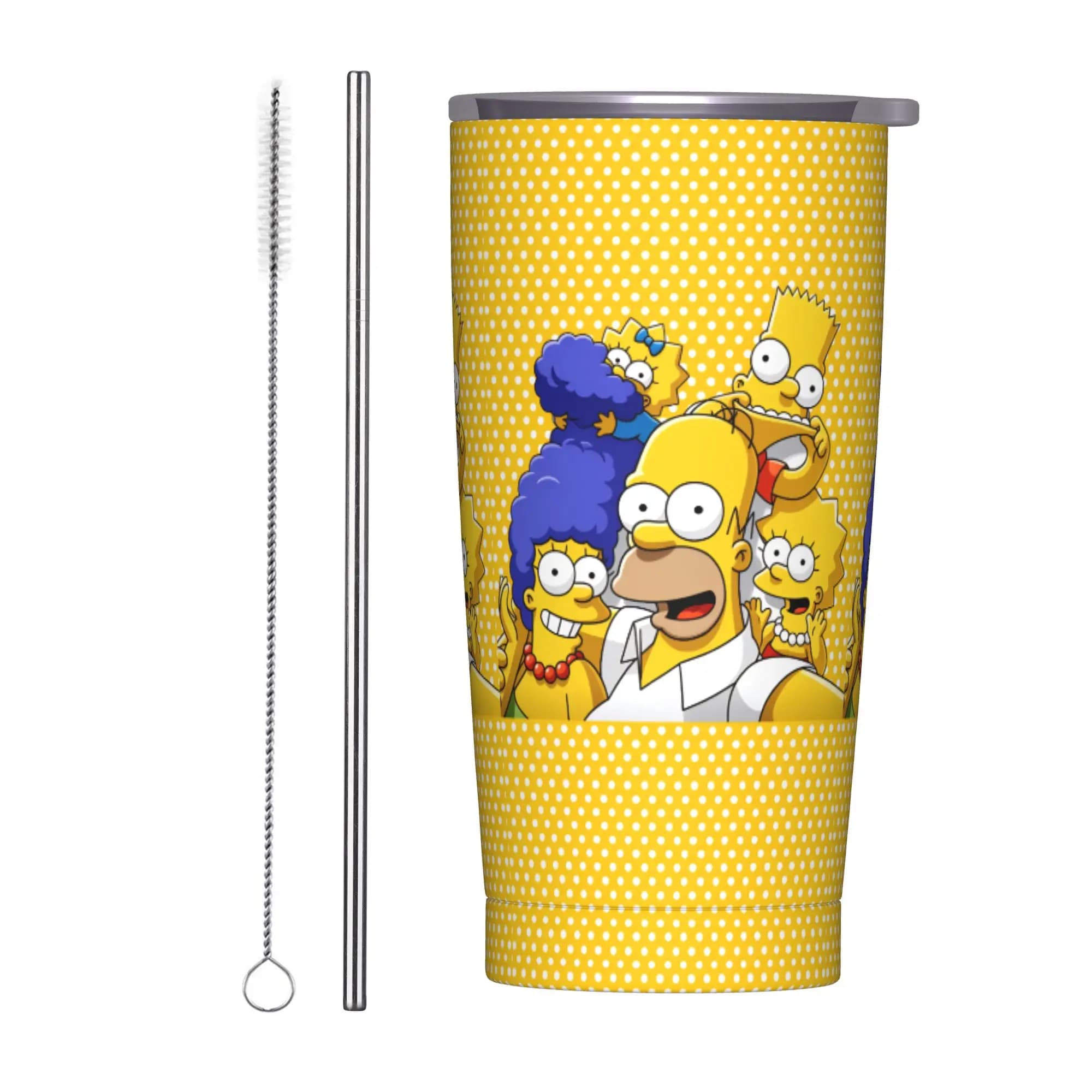Tazza Termica in Acciaio Inossidabile con Stampa Cartone Animato Famiglia Simpson, Borraccia Termica Antigoccia per Bevande Fredde, Tazza da Auto, Borraccia Grafica da Spiaggia