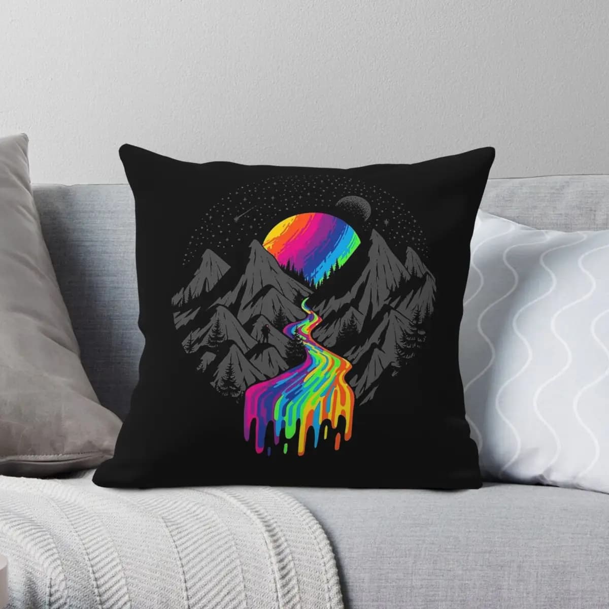 Federa quadrata Cosmic River Surreal Space Planet Federa decorativa per cuscino in poliestere e lino con cerniera in velluto