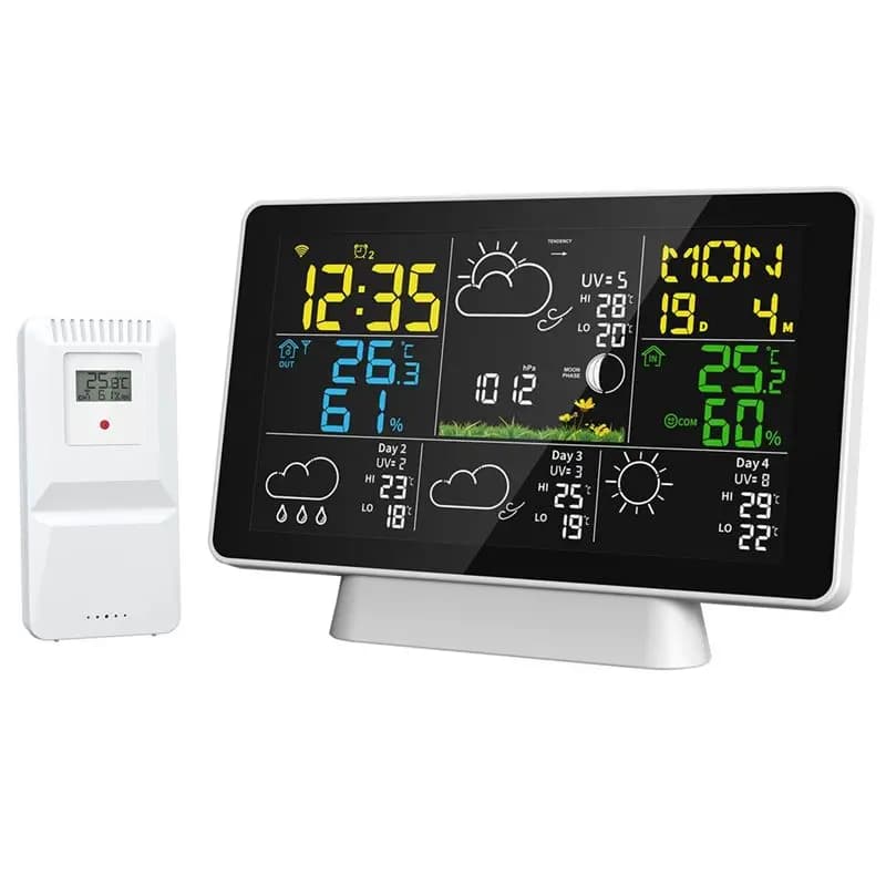 Stazione meteorologica AEE8-LCD, termometro digitale wireless per interni/esterni, igrometro con sensore esterno wireless, spina EU