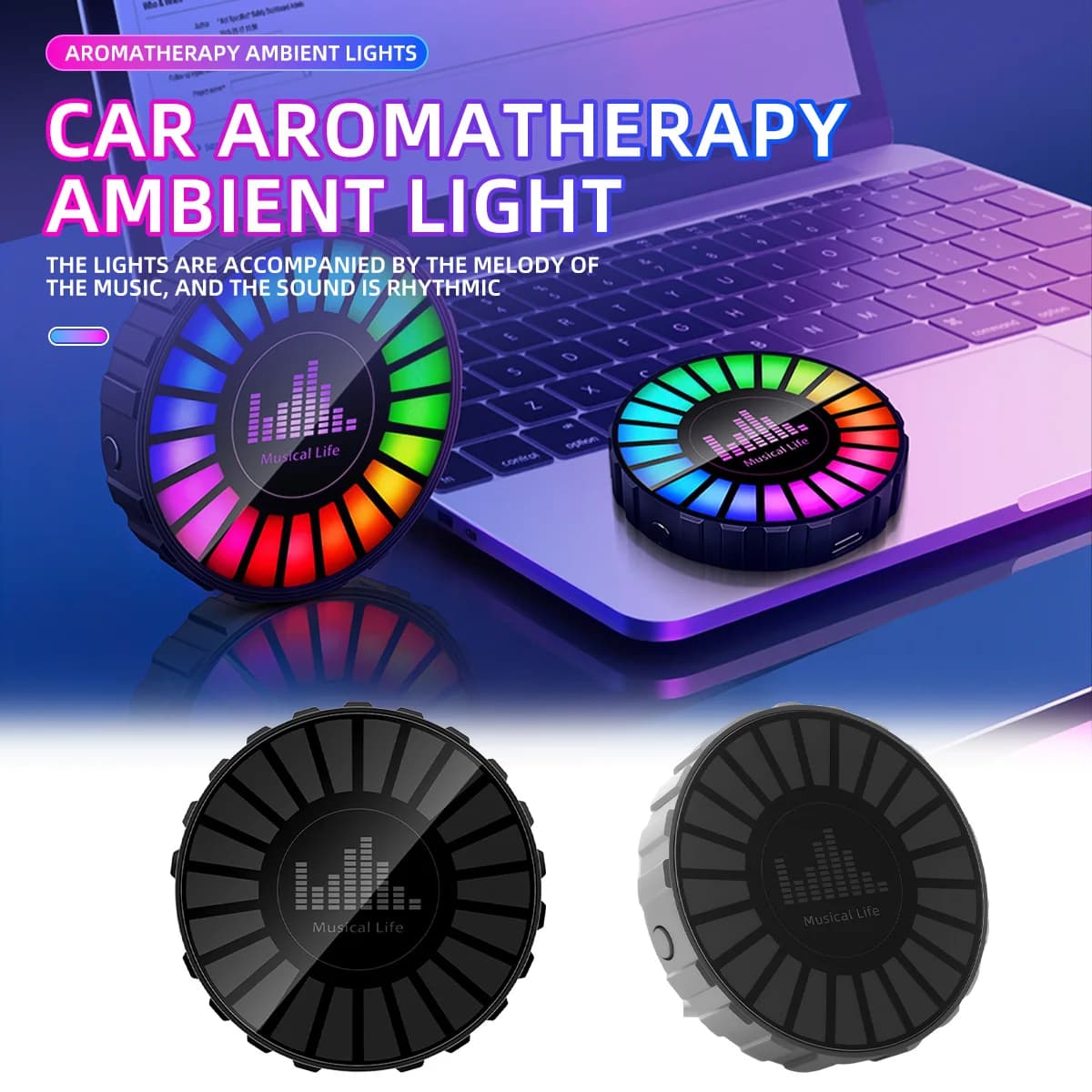 Colorful RGB USB Lamp for Auto, 5V Air Grip Diffuser, Environmental Light, Car Deodorant, Ocean Fragrance