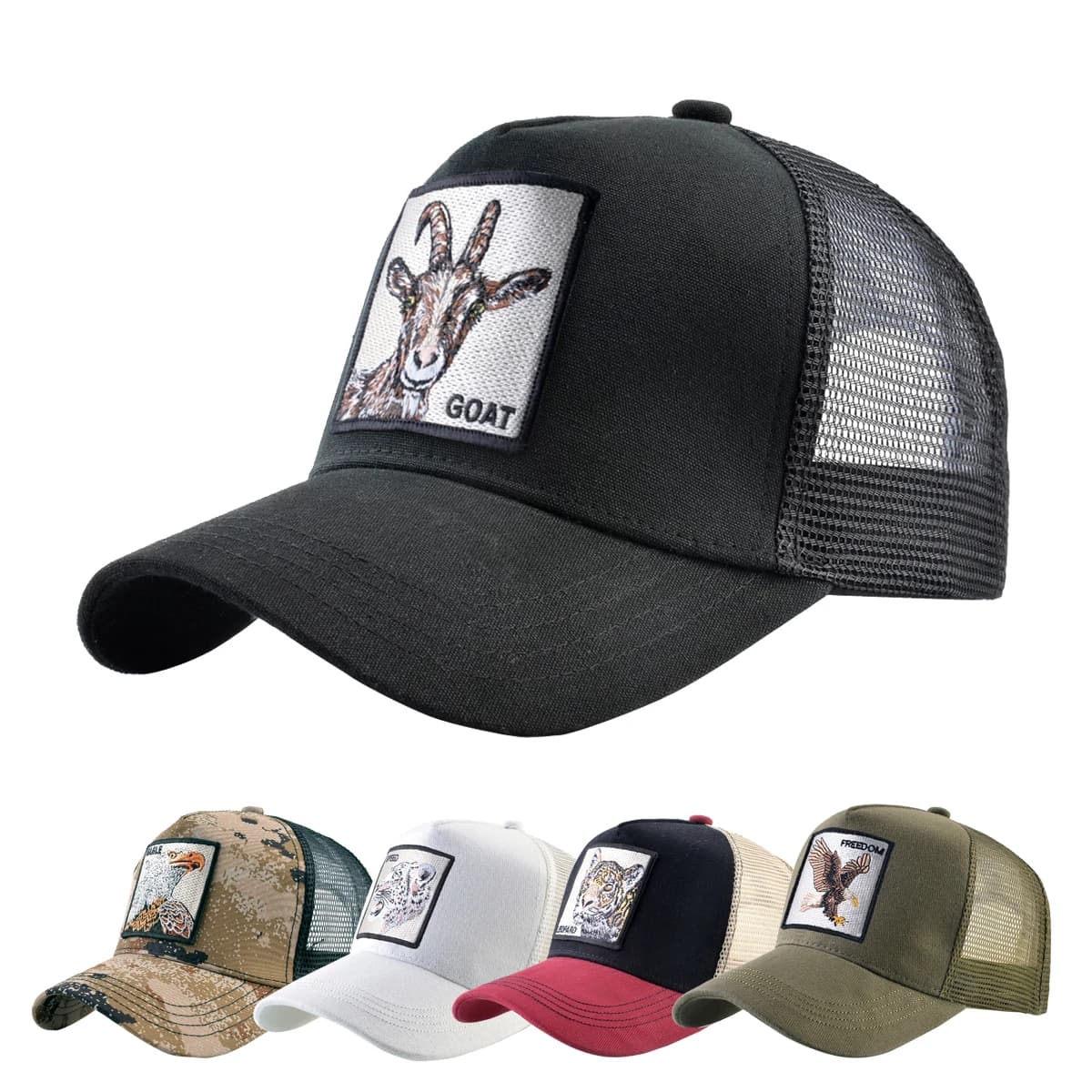 Berretti da camionista alla moda con animali ricamati Patch Berretto da baseball Snapback quattro stagioni per uomo Donna Cappello con visiera regolabile