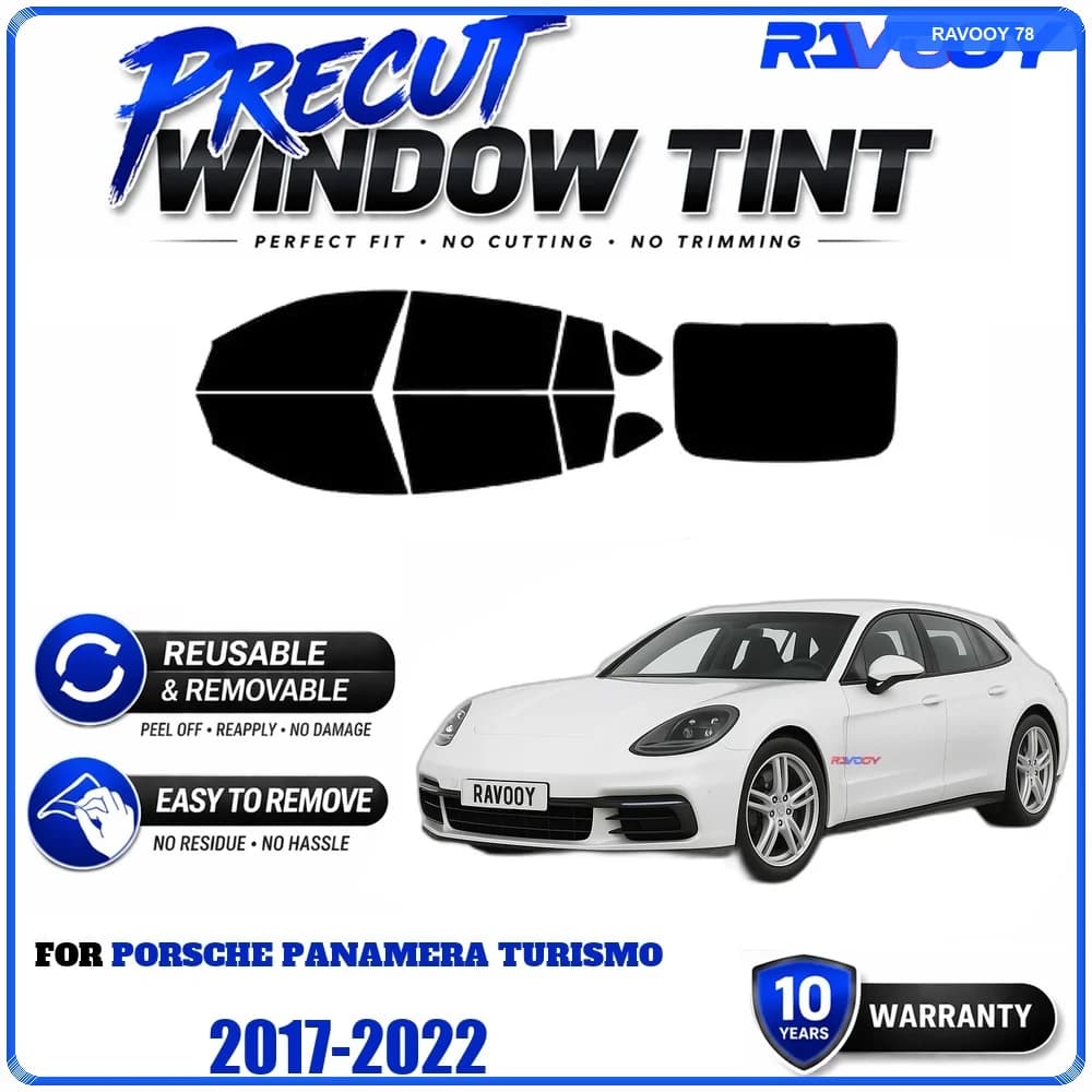 RAVOOY Precut Window Tint, Reusable Removable EPU Film, Custom Fit for Porsche Panamera Turismo 2017-2022, UV Heat Protection