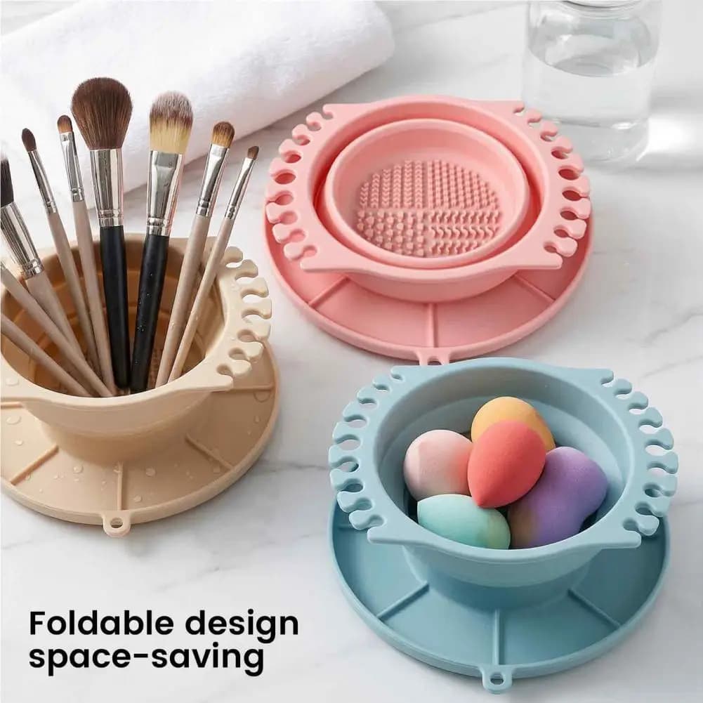 Silicone Paint Brush Cleaner Cup with Texture Foldable Silicone Makeup Brush Cleaner for Watercolor Painting And Makeup Brush