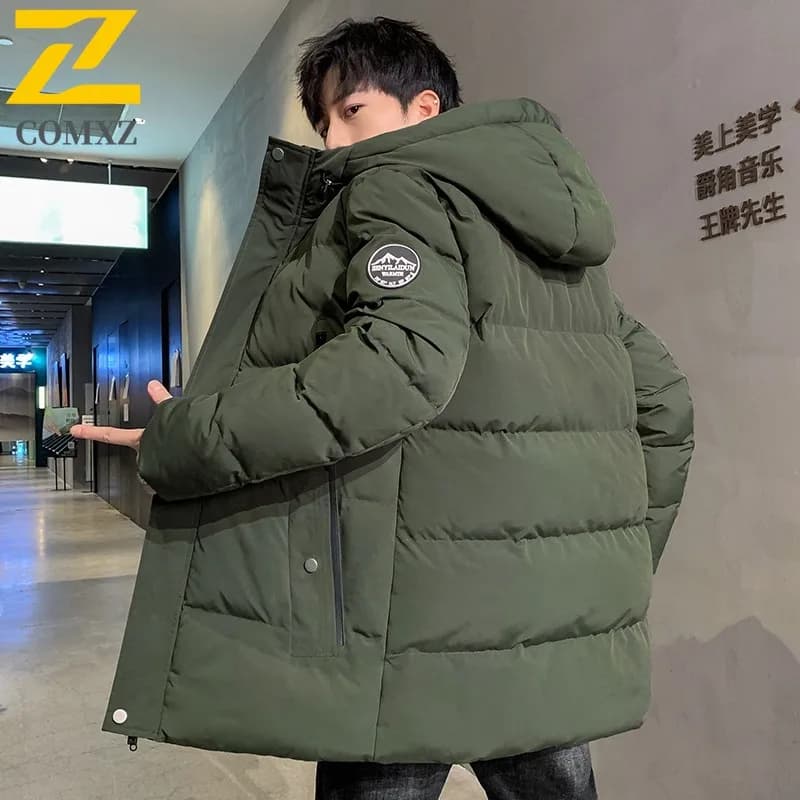 COMXZ Cappotto imbottito da uomo elegante di lusso Cappuccio classico Pendolarismo Ufficio Parka caldo addensato Giacca invernale leggera da escursionismo casual