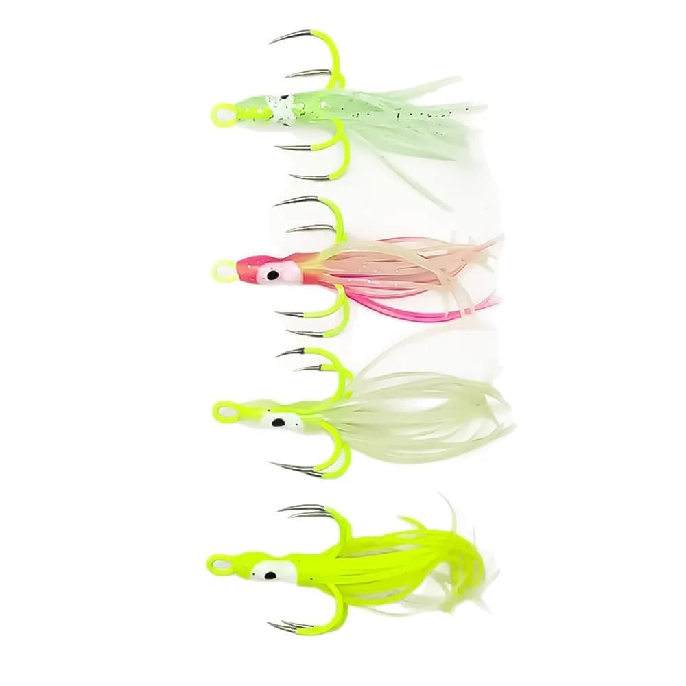 5pcs 5 Pcs Lot Fishing Hook Set Four Hooks Night Light Squid Bait Hooks Claw Hooks Anchor Shape Treble Fishing Hooks