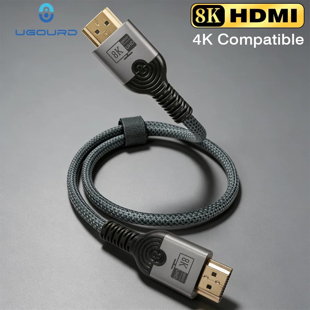 UGOURD 8K HDMI 2.1 Cable 48Gbps Ultra High Speed Braided Cord 8K@60Hz 4K@120Hz EARC 4K 144hz Durable Woven Hdmi Cable With Tie