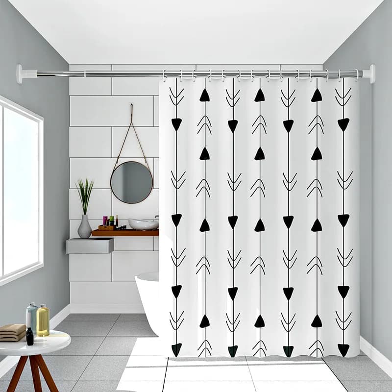 Tende da doccia Tenda da bagno bianca impermeabile a prova di muffa Stampa freccia per WC Tessuto Peva con ganci Stile moderno 200 cm