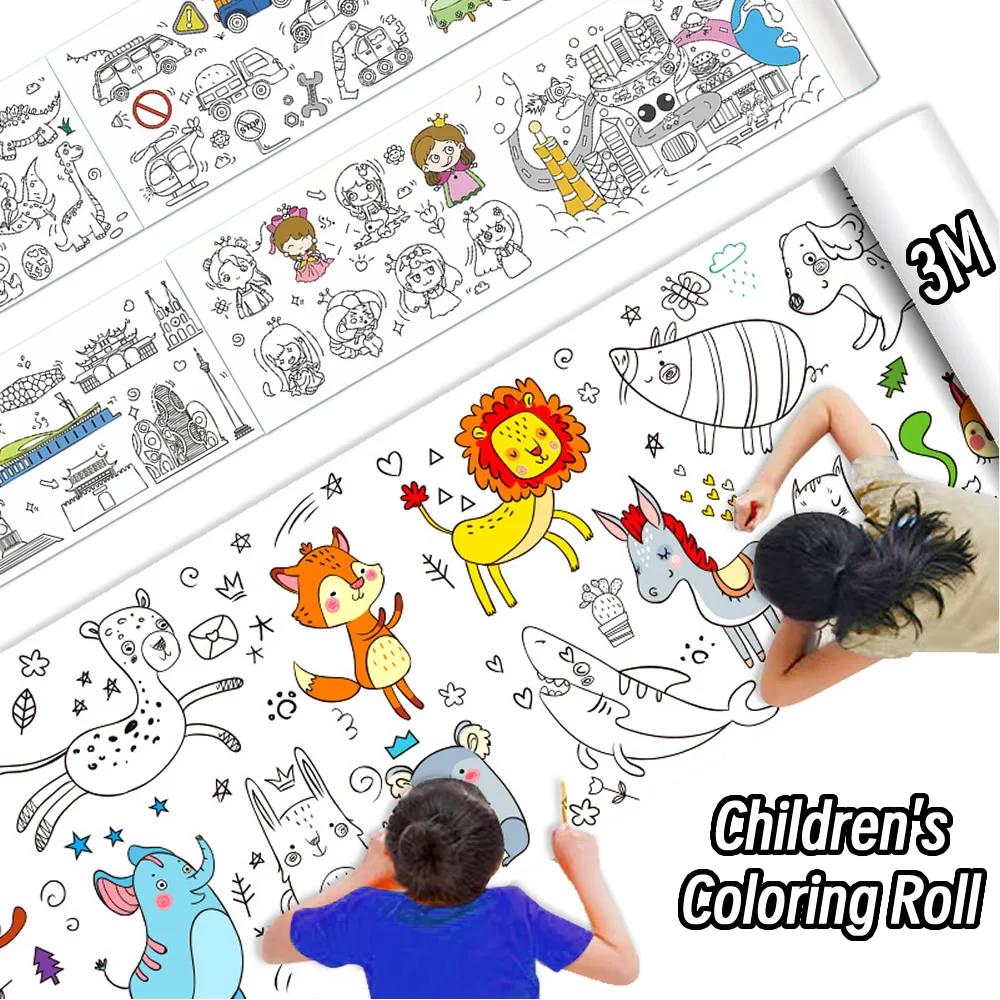 Children's Drawing Roll on Animal Canvas 90 cm Coloring Paper Roll DIY Coloring Filling Color Graffiti Painting Cut On Paper Educational School