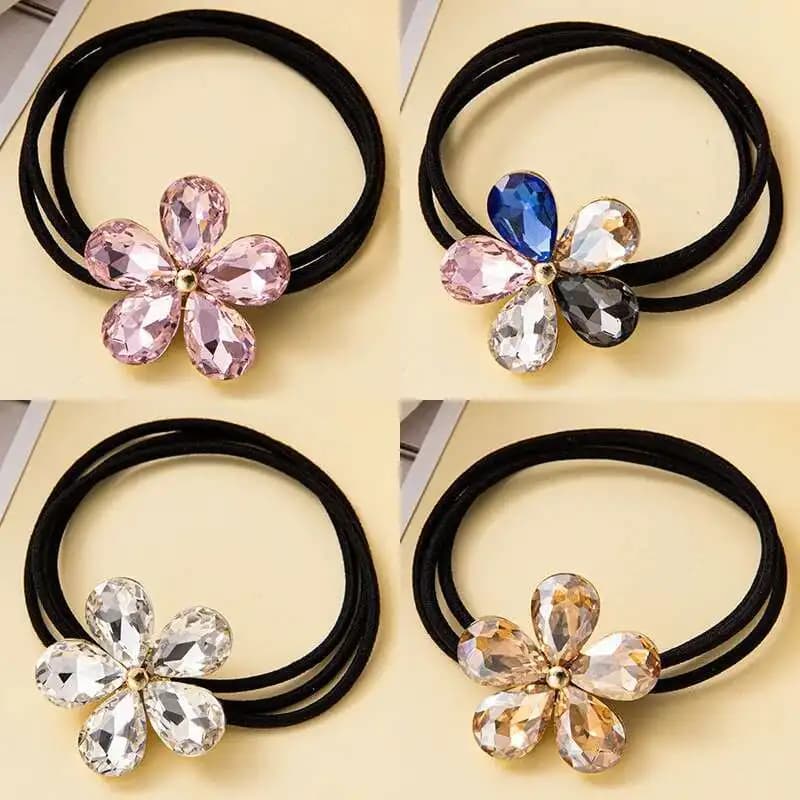 1 pezzo nuovo cristallo carino fiori ragazze fasce elastiche per capelli accessori per capelli donna