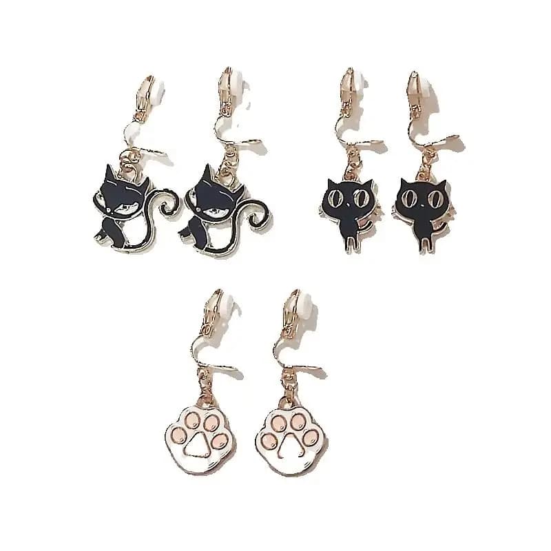 3 paia/set delicato smalto gatto nero orecchini pendenti per le donne ragazze carino orecchini a clip accessori per gioielli regalo di compleanno per feste