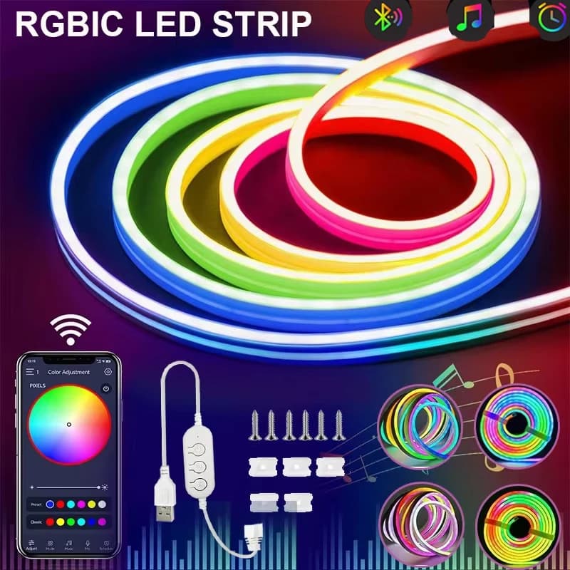 LED Neon Strip Light Bluetooth APP Control Light Strip DIY Shape Flexible Pickup Light Strip of Outdoor Garden Decor