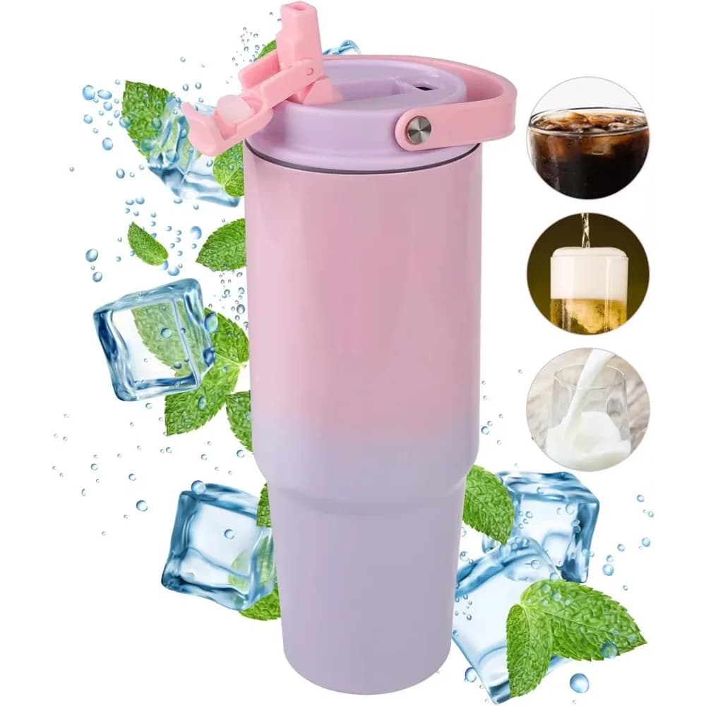 Tazza da Viaggio con Cannuccia a Doppio Strato Isolante per Bevande Calde e Fredde, Thermos per Auto, Bottiglia d'Acqua, Tazza Termica in Acciaio Inossidabile