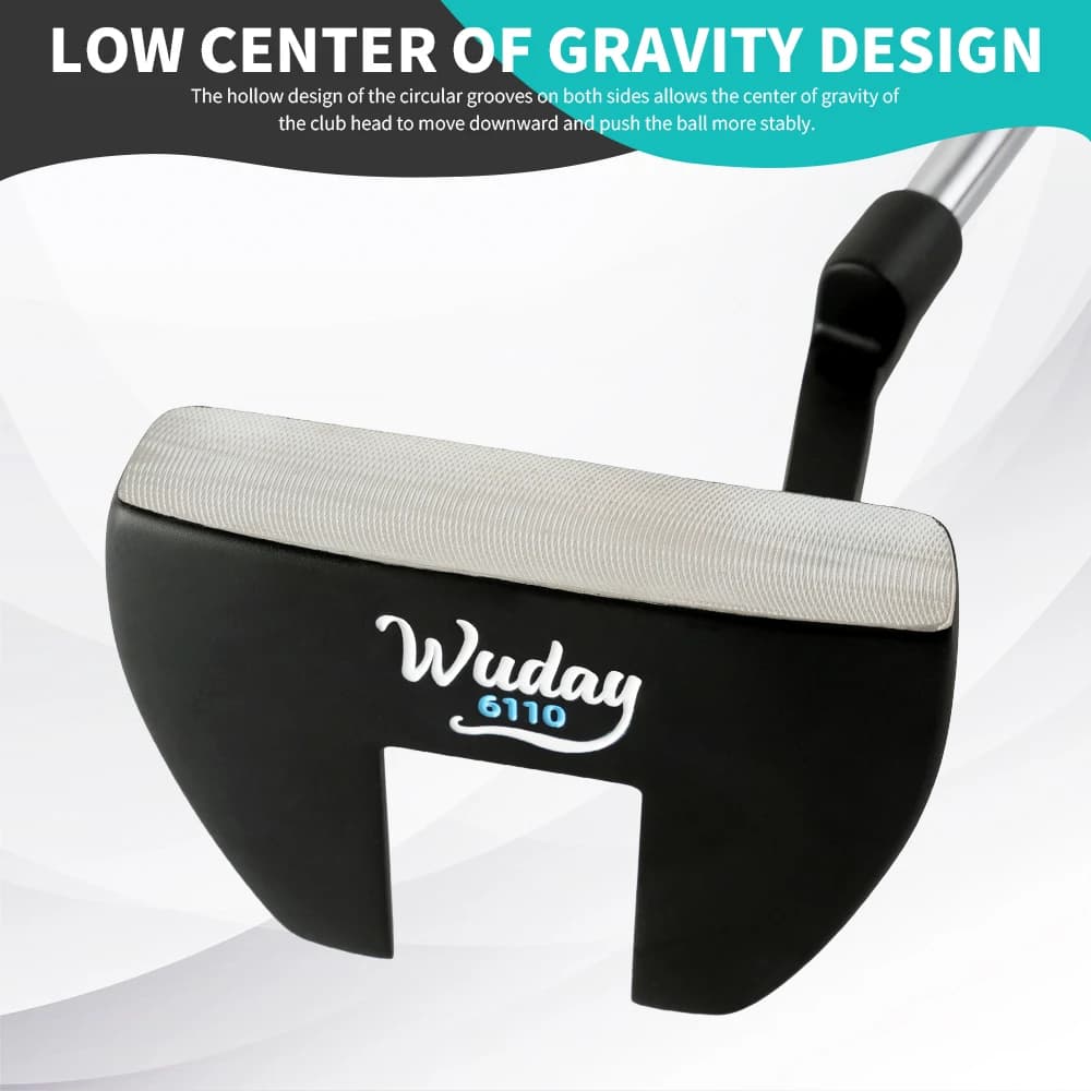 Putter da golf con design a bilanciamento a torsione zero, dotato di linea di allineamento e sistema di recupero della palla, interamente lavorato a CNC, realizzato in lega di alluminio e dotato di un shaft ad alte prestazioni