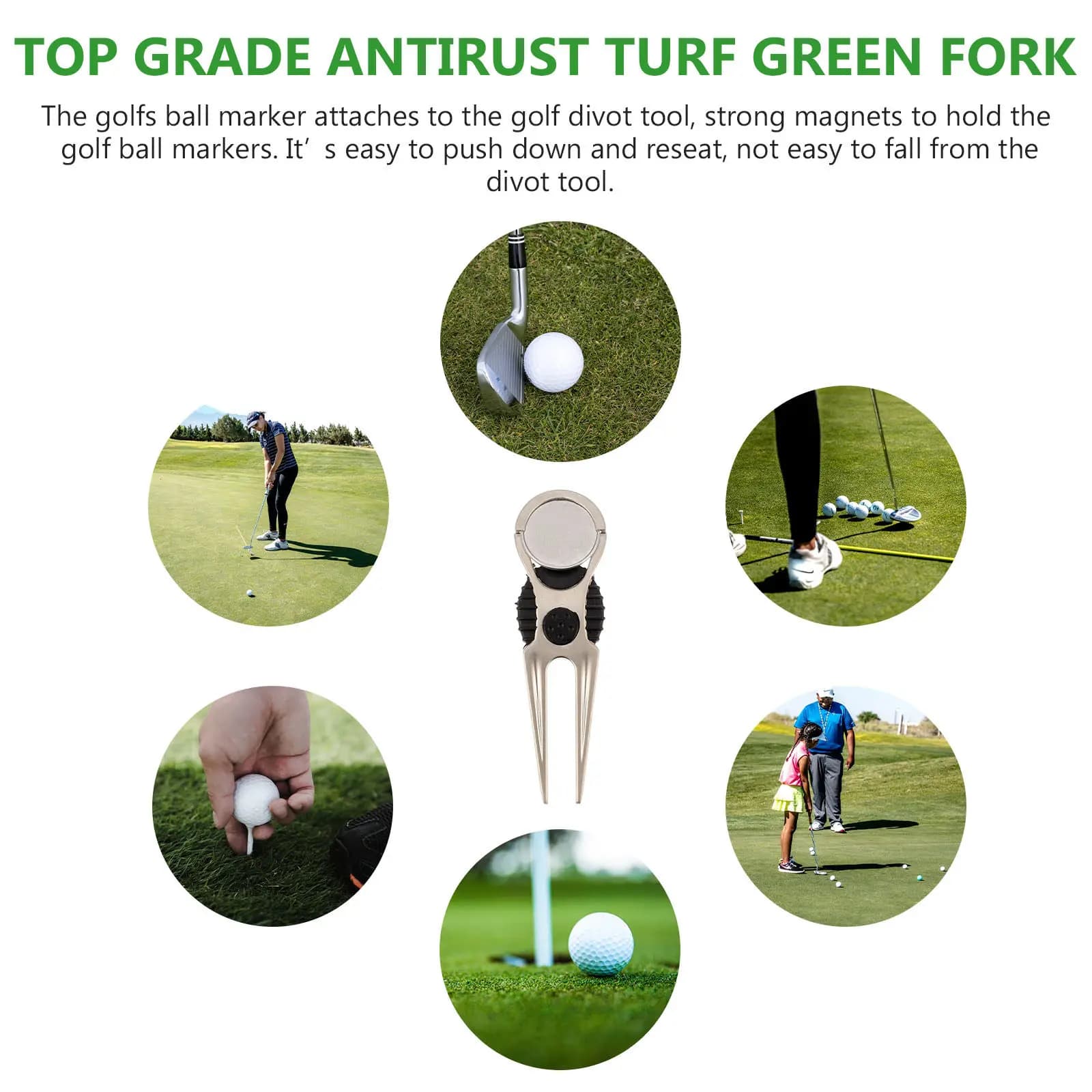 1 Pezzo Riparatore Divot da Golf in Lega di Zinco, Strumento Portatile Compatto Antiruggine per Riparazione Superfici del Green con Porta Ball Marker
