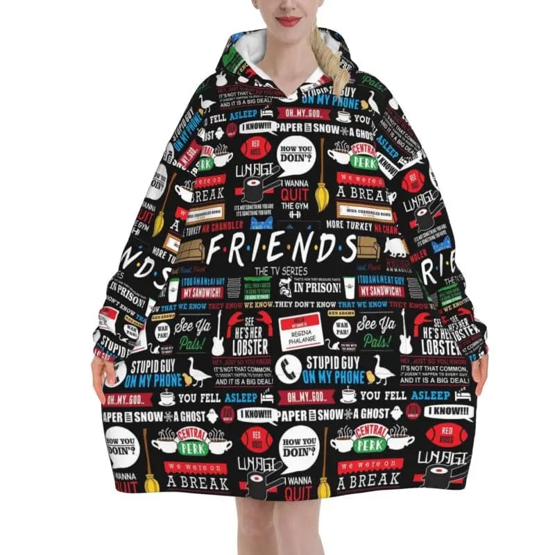 Classico programma televisivo Central Perk Friends Stampa Coperta indossabile Felpa con cappuccio Felpe oversize Coperta Sherpa in pile di flanella calda e accogliente