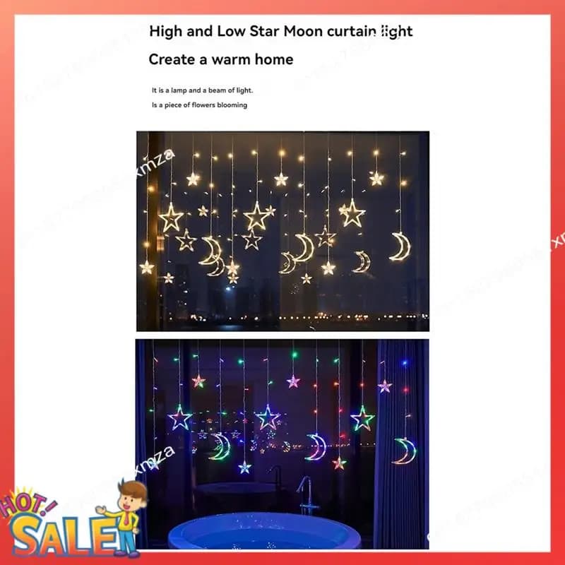 ABCL Christmas Moon Star Window Fairy String Lights USB e alimentati a batteria per finestre interne per bambini e camera da letto
