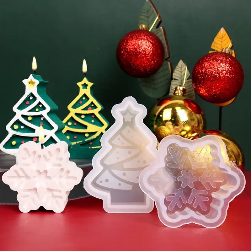 Stampo per candele albero di natale fiocco di neve stampo in Silicone 3D candela di natale che fa forniture regalo di natale fai da te stampo per candele in Silicone