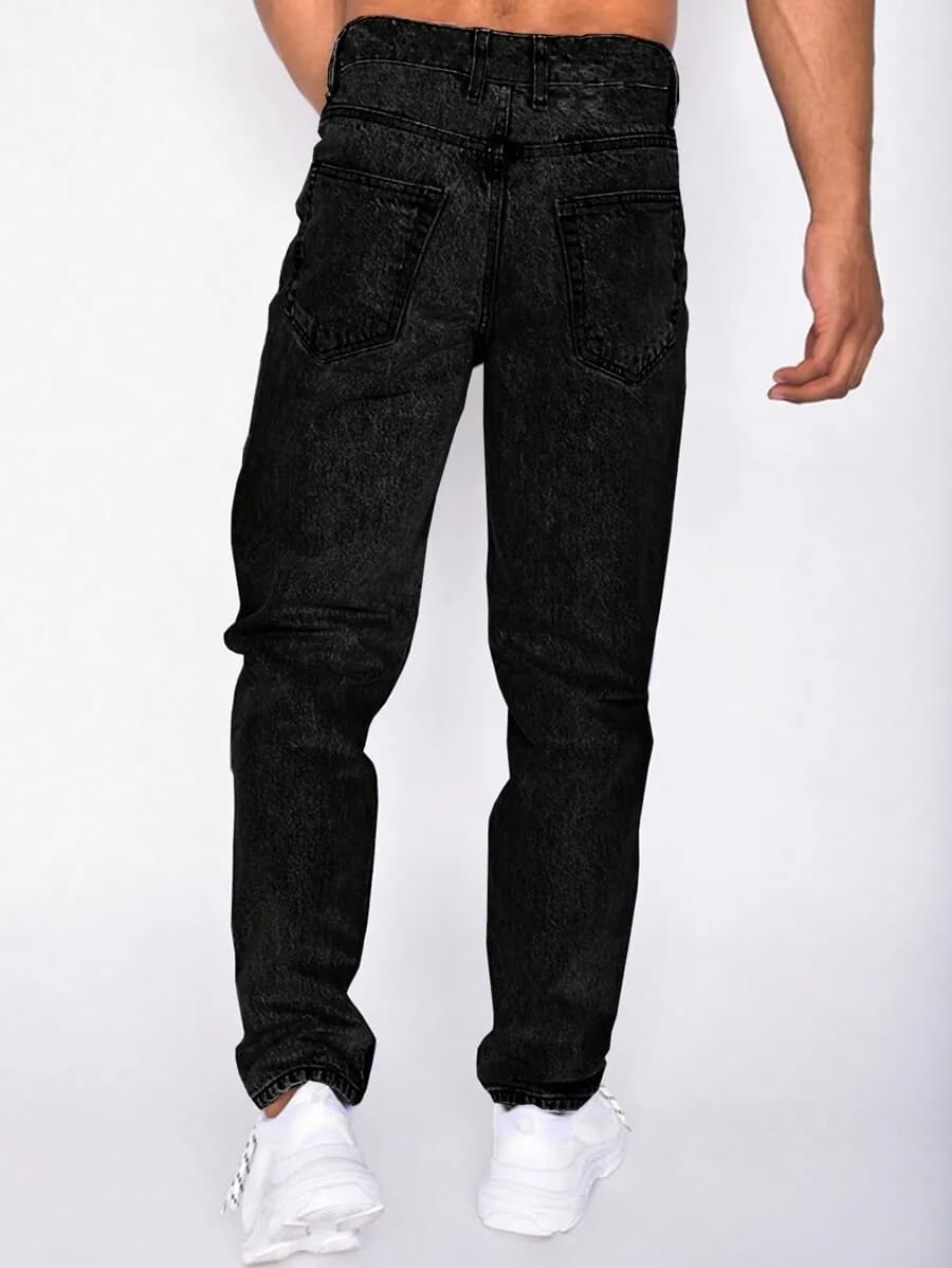 Jeans da Uomo Casual con Tasche Oblique e Gamba Affusolata Effetto Vissuto