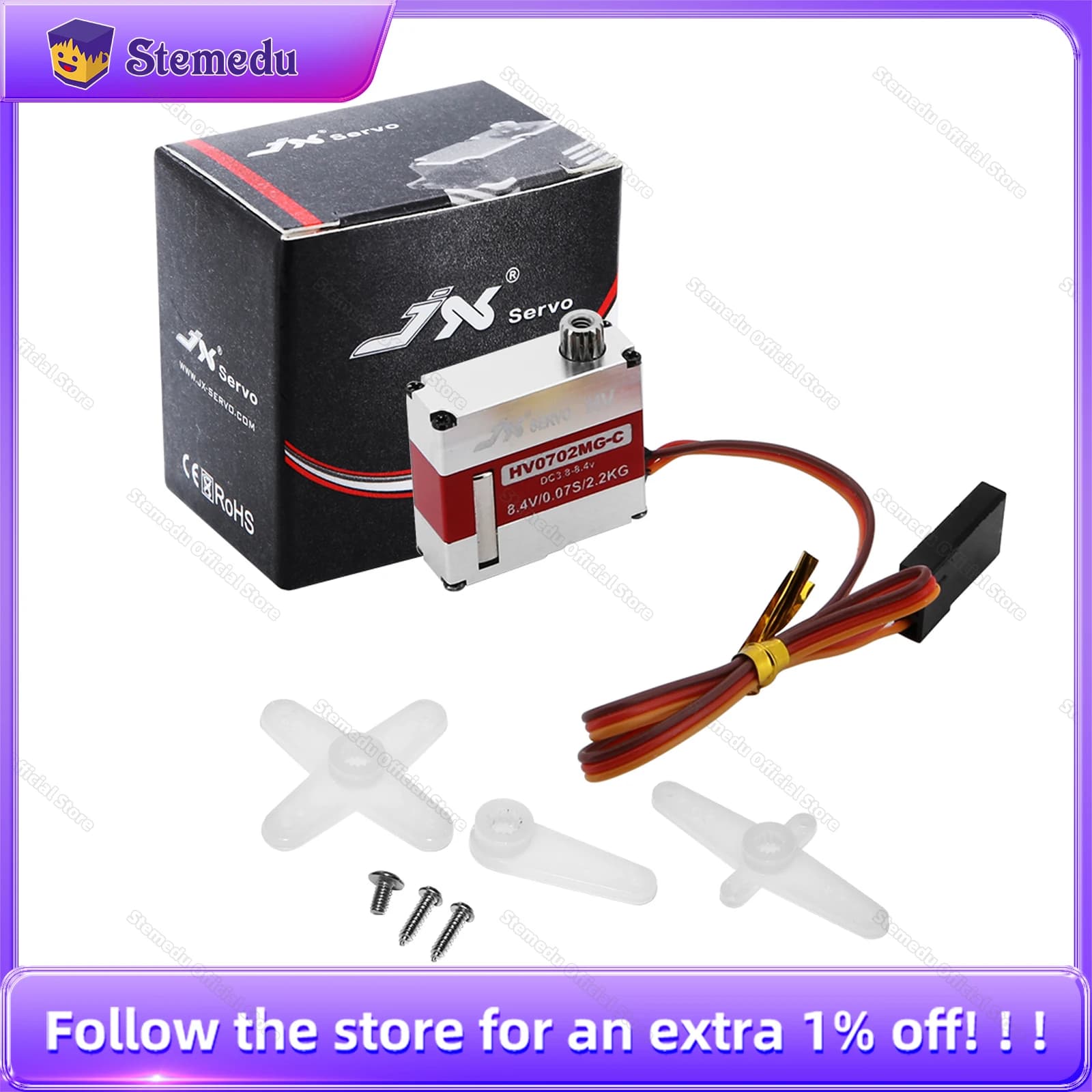 JX PDI-HV0702MG-C 7g Digital RC Servo-7mm Profilo sottile Full CNC Metal Gear per RC ad ala fissa/FPV Drone/Modello di aereo elicottero