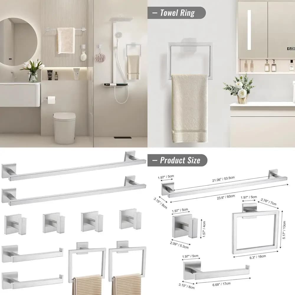 Set di accessori da bagno da 10 pezzi in nichel spazzolato con portasciugamani in acciaio inossidabile a parete, lunghezza 23,6