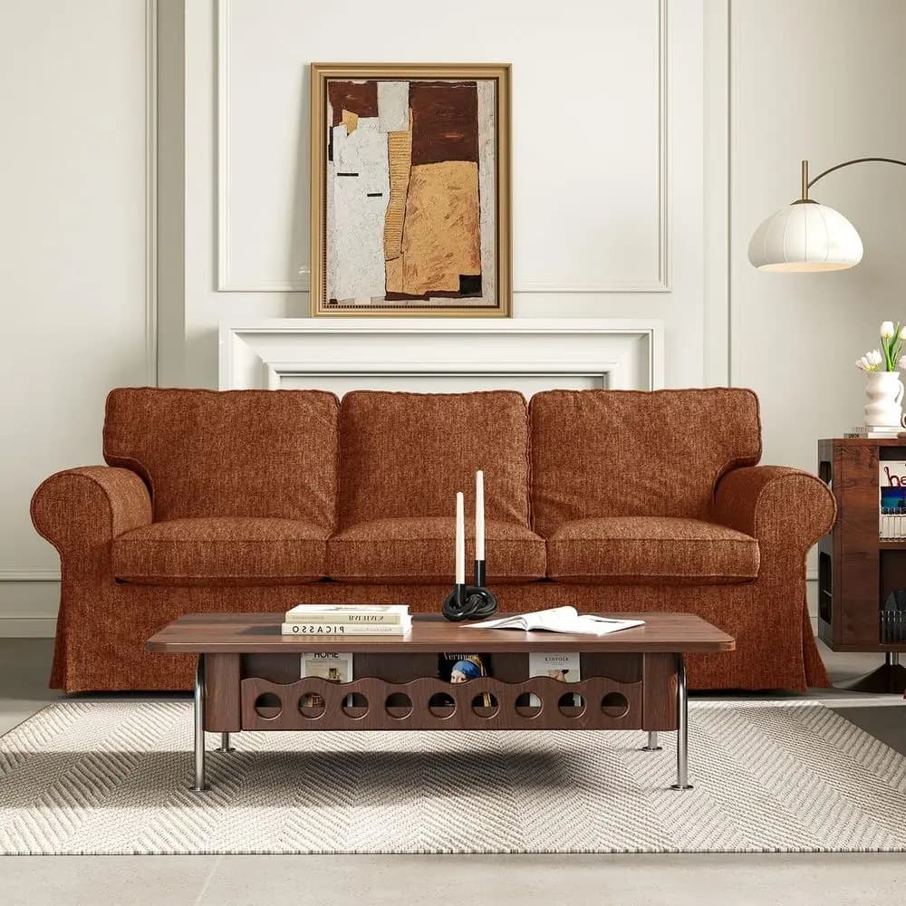 Custom 3-Seater Sofa Cover Replacement with Sot Composite Fabric Slipcover for IKEA EKTORP Sofa (7pcs, Reddish Brown)